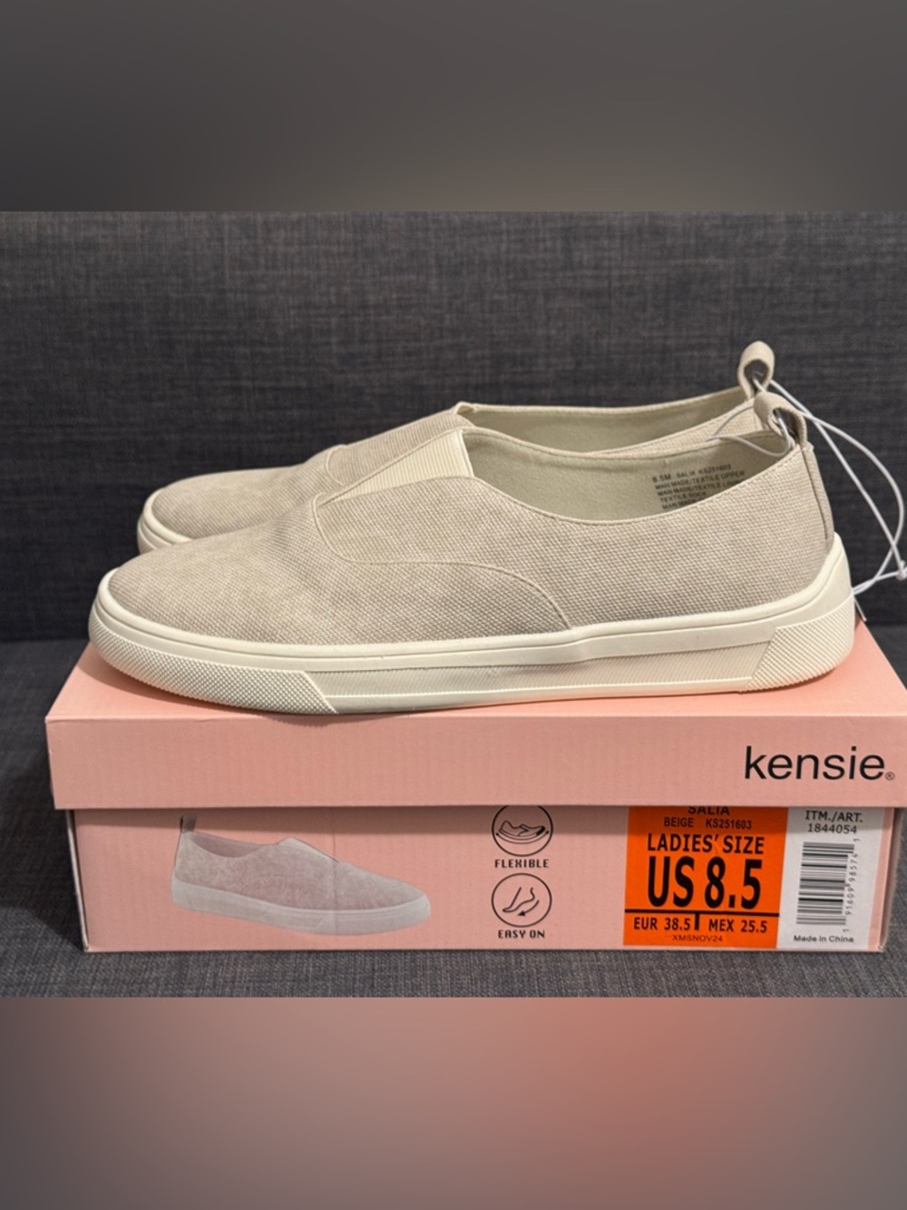 Kensie Men's Slip-On Canvas Loafers in Light Beige